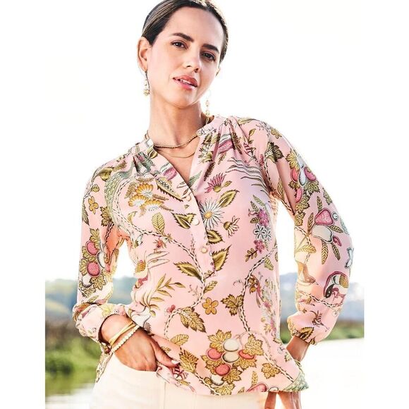 SPARTINA 449 NWT Cora Silk Blouse Sugar Mill Peacock Pink Size XXL MSRP: $168 - Picture 1 of 9